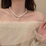 Hivava Vintage Fashion Sweet Pendant Necklace For Women Trend Wedding Party Jewelry Elegant White Imitation Pearl Clavicle Chain Choker