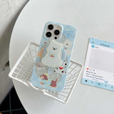 Hivava  Summer Blue Check Magnetic Transparent Shell For Iphone 14Pro 15 Pro Max 15promax 13 12 14 Cute Puppy Stand Holder Phone Case