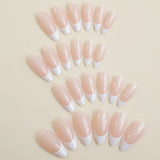 Hivava 24pcs Ins French Fake Nail Patch White Edge Design Simple Nude Color Fake Nail Full Cover Wearable Artificial Acrylic Nails Tips