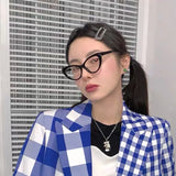 Hivava  Korean Cat Eye Glasses Frame Women Lovely Ins No Makeup Plain Glasses Men Eyewear Cute Decorative Computer Glasses