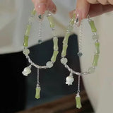 Hivava  Design Sense Green Bamboo Joint Lily Flower Bracelet for Women Chinese Style Unique Exquisite Tassel Bracelet Jewelry Gift