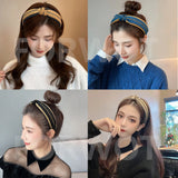 Hivava Wide Top Knot Hair Bands For Women Solid Color Chain Bow Elastic Hairband Bezel Girls Headband Hair Hoop Female Hair Accessories