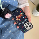 Hivava  Blue Cowboy Colorful Spots FundasFor Iphone 15Pro 13 14 15promax 15 Pro Max 14ProMax Embroidery Puppy Cute Bear Chain Phone Case