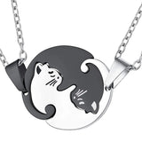 Hivava Two Cat Couple Necklaces Jewelry Stainless Steel Black White Kitten Animal Pendant Choker Necklace Lovers Friendship Gift