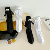 Hivava  1 Pairs Creative Couple Socks Magnetic Socks with Eyes and Hands Mid Tube Sweat-absorbing Stockings Cartoon Lovers Friends Socks