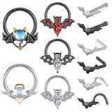 Hivava  16/20G 1PC Bat Septum Ring Halloween Bat Nose Studs Stainless Steel Devil Septum Clicker Angle Daith Earring Body Jewelry