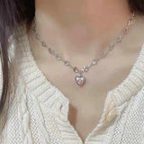 Hiava  -  Crystal Angel Wings Heart Pendant Necklaces Ladies Girl Simple Y2K Pink White Zircon Love Elegant Necklace Women Jewelry