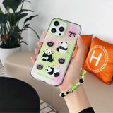 Hivava  Pink Green Moting Cute Panda Cover For Iphone 13 15 Pro Max 15ProMax 13Pro 12 14ProMax Love Heart Chain Transparent Phone Case