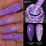 Hivava  -  7ml Purple Fluorescent Reflective Gel Nail Polish Neon Glitter Sparkly Semi Permanent UV LED Gel Nail Art Varnish