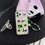 Hivava  Pink Green Moting Cute Panda Cover For Iphone 13 15 Pro Max 15ProMax 13Pro 12 14ProMax Love Heart Chain Transparent Phone Case