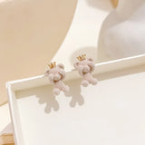 Hivava  -  Fashion Pink Flocking Bear Rabbit Stud Earrings for Women Girl Korean Cute Animal Small Bear Earrings Birthday Jewelry Gift