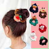 Hivava  -  Girls Christmas Flannel Ponytail Holder Hair Ties Santa Claus Elk Velvet Hair Rope Creative Kids Scrunchies Hair Accessories