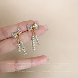 Hivava  -  Gold Color Shiny Bow Stud Earrings For Women Fashion Exquisite Dainty Rhinestone Bow Dangle Earrings Jewelry Friends Gift