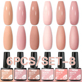 Hivava  -  6/8pcs Gel Nail Polish Set Nude Pink Gel Varnishes Kit Glitter Soak Off Uv Led Gel Semi Permanent Nail Art Gel Lacquer