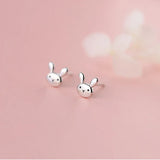 Hivava  -  Silver Color Cute Minimalism Mini Bunny Rabbit Stud Earrings for Women Girl Birthday Jewelry Gift Earring