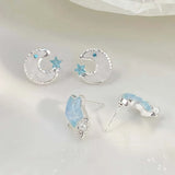 Hivava  -  Korean Simple Blue Opal Star Moon Stud Earrings for Women Exquisite Zircon Cross Planet Round Earrings Aesthetic Jewelry Gifts