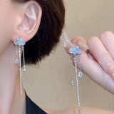 Hivava  -  Y2K Zircon Cloud Drop Earrings for Women Rhinestone Hoop Earring New Year Aesthetic Geometric Tassel Rain Cloud Dangle Earrings