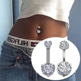 Hivava  1PCS Crystal Belly Button Ring Round Heart Belly Piercing Dangle Flower Navel Piercing Rose Gold Sexy Navel Bar Cute Belly Ring