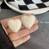 Hivava  -  Korean Sweet White Plush Heart Hoop Earrings for Women Exaggerated Flocking C-Shaped Earrings Wedding Party Jewelry Gift