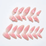 Hivava 24pcs Medium Almond Pinkish Y2K Style False Nails Glitter Fake Nails With Bling 3D Wave Heart Rhinestone Decor Daily Party Wear