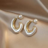 Hivava  -  Fashion White Shell Flower Pearl Hoop Earrings for Women Korean Elegant Temperament Zircon Earrings Jewelry