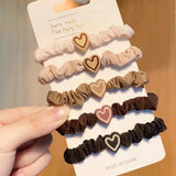 Hivava  -  5Pcs Korean Heart Shaped Hair Ties Simple Elastic Soft Cotton Ponytail Holder Rubber Bands Scrunchie for Girls Hair Accessories