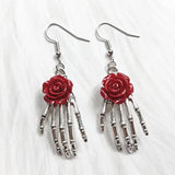 Hivava  -  Gothic Red Rose And Silver Plated Skull Hand Earrings Wedding Party Holiday Gift For Men And Women Everyday Jewellery