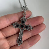 Hivava  -  Gothic black ruby cross pendant men's women's necklace European and American retro simple fashion jewelry gifts