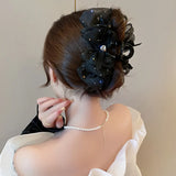 Hivava  -  jewelry Elegant Black Starry Cloud Bubble Rhinestone Hair Clip With Double-Sided  Bow Tie Ponytail Hair Claw Women Hair Accessories Gift