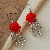 Hivava  -  Gothic Red Rose And Silver Plated Skull Hand Earrings Wedding Party Holiday Gift For Men And Women Everyday Jewellery