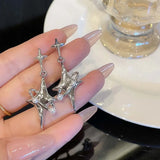 Hivava  -  Fashion Sliver Color Asymmetric Cross Star Chain Tassel Earring For Women New Trendy Shiny Crystal Drop Earring Y2K Jewelry