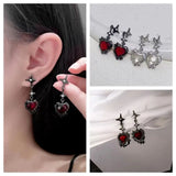 Hivava  -  Y2K Gothic Black Liquid Heart Cross Star Pendant Earrings New Red Zircon Love Dangle Earring Irregular Aesthetic Jewelry