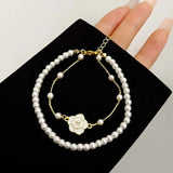 Hivava  -  Vintage White Camellia Flower Bracelets For Women Elegant Double Layer Simulated Pearl Beads Chain Bracelet Jewelry Trend