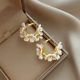 Hivava  -  Fashion White Shell Flower Pearl Hoop Earrings for Women Korean Elegant Temperament Zircon Earrings Jewelry