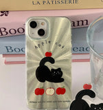 Hivava  -  Cute Black Cat Cartoon Red Fruit Blingbling Phone Case For Iphone 15 Pro Max 14Pro 15Pro 12Pro 13 14 13ProMax 13Pro Coque Cover