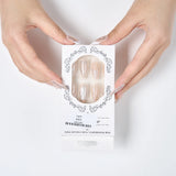 Hivava 24pcs Press-On Nails by NAIL NINA Chic Nude Pink with Silver Ripple Medium Almond Gloss - Durable Easy-fit Elegance