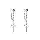 Hivava  -  Punk Silver Color Cross Drop Earrings for Women Men Gothic Hip Hop Long Tassel Hanging Earring Jewelry Gift Bijoux