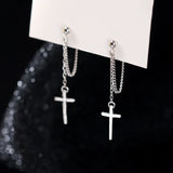 Hivava  -  Punk Silver Color Cross Drop Earrings for Women Men Gothic Hip Hop Long Tassel Hanging Earring Jewelry Gift Bijoux