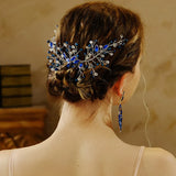 Hivava Blue Rhinestone Bridal Wedding Hair Accessories for Women Crystal Hair Comb Brides Tiaras And Headdresses Hair Bands Clip Jewelr