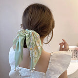 Hivava  -  New Women Bow Hair RopeChiffon Floral Print Sweet Elastic Hair Band Ponytail Holder Gum for Hair Ties Hair Accessories