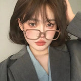 Hivava  Mocha Brown Square Glasses Frame Girl Ins No Makeup Plain Glasses Men Light Eyewear Cute Decorative Computer Glasses