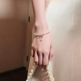 Hivava  Sweet Korean Imitation Pearl Link Chain Bracelet For Women Girl Elegant Charm Crystal Bowknot Bow Jewelry Female Party Gifts