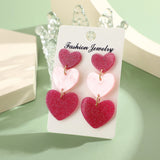 Hivava  -  Pink Barbie Powder Love Heart Earrings Dopamine Girl Acrylic Layer Sweet Heart Dangle Earring for Women Grils Cute Party Jewelry