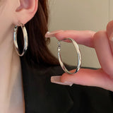 Hivava  -  New Trendy Silver Color Double Layer Circle Hoop Earrings For Women Exaggerated Metal Layer Round Earrings Jewelry Gift