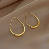 Hivava  -  Hot Sale GoldSilver Color Needle Geometric Oval Hoop Earrings For Women Simple Desgin Earrings Party Wedding Jewelry Accessories