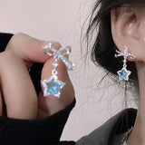 Hivava  -  Kpop Irregular Crystal Star Chain Tassel Earrings for Women Y2K Rhinestone Cross Star Tassel Earring Piercing Geometric Earrings