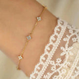 Hivava  -  Shiny Plated Gold Shiny Zircon Blue Flower Bracelet for Women Girl Korean Temperament Exquisite Jewelry Gifts