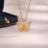 Hivava  -  jewelry Stainless Steel 18K Gold Plated Pave Zircon Butterfly Pendant Necklace Women Fashion Personality Wedding Gift Jewelry