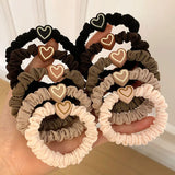 Hivava  -  5Pcs Korean Heart Shaped Hair Ties Simple Elastic Soft Cotton Ponytail Holder Rubber Bands Scrunchie for Girls Hair Accessories