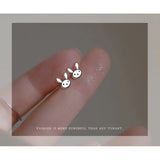 Hivava  -  Silver Color Cute Minimalism Mini Bunny Rabbit Stud Earrings for Women Girl Birthday Jewelry Gift Earring